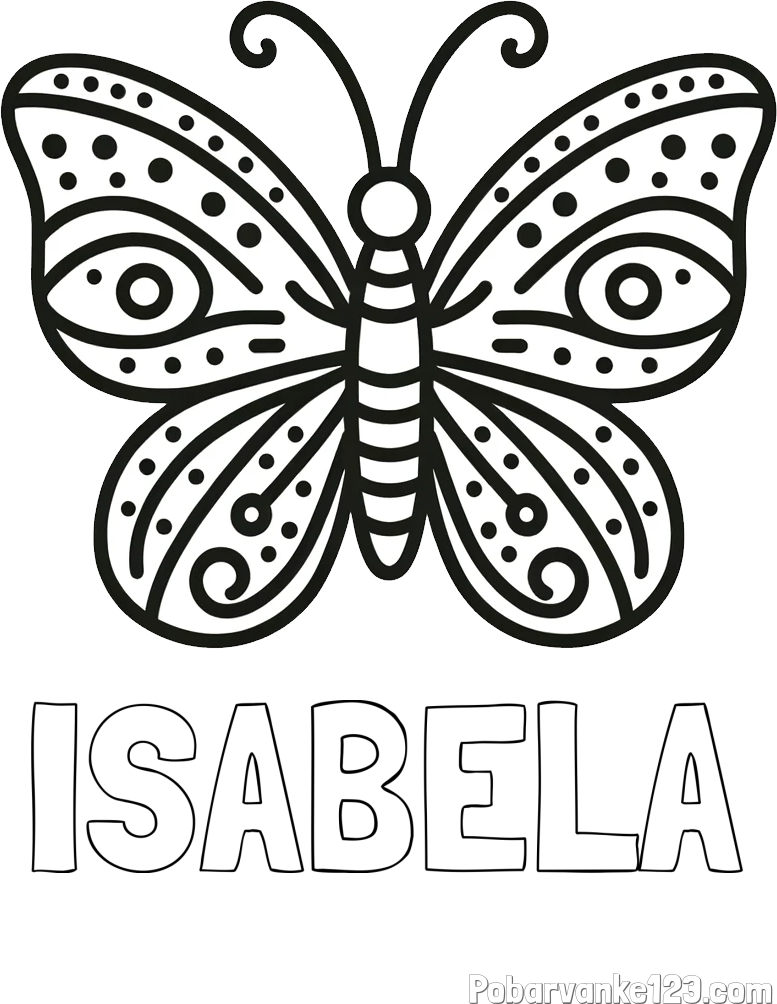 Pobarvanka imena ISABELA in preprosta pobarvanka metulja