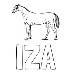 Online izdelana pobarvanka - Pobarvanka imena IZA in pobarvanka konja