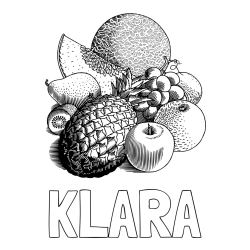 Online izdelana pobarvanka - Pobarvanka imena KLARA in pobarvanka sadja (ananas, melona, jabolka, kivi, grozdje, pomaranča...)