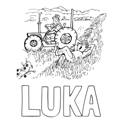 Online izdelana pobarvanka - Pobarvanka imena LUKA in pobarvanka traktor