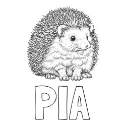 Online izdelana pobarvanka - Pobarvanka imena PIA in pobarvanka nasmejanega ježa