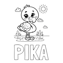 Online izdelana pobarvanka - Pobarvanka imena PIKA in pobarvanka ljubkega flaminga