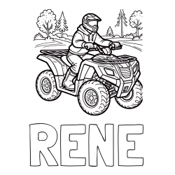Online izdelana pobarvanka - Pobarvanka imena RENE in pobarvanka motorista na štirikolesniku