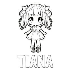 Online izdelana pobarvanka - Pobarvanka imena TIANA in pobarvanka anime punčke