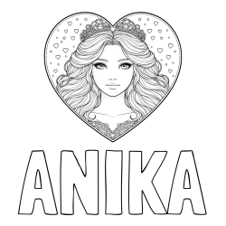 Online izdelana pobarvanka - Pobarvanka imena ANIKA in pobarvanka ljubke princese v srčku