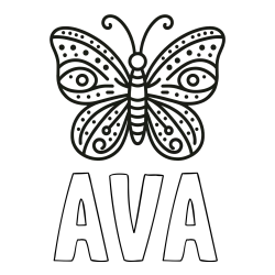 Online izdelana pobarvanka - Pobarvanka imena AVA in preprosta pobarvanka metulja