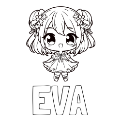 Online izdelana pobarvanka - Pobarvanka imena EVA in otroška pobarvanka punčke v japonskem anime slogu