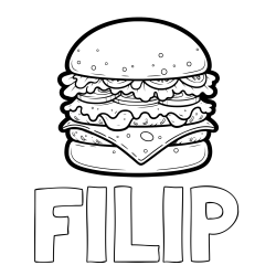 Online izdelana pobarvanka - Pobarvanka imena FILIP in pobarvanka hamburger