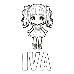 Online izdelana pobarvanka - Pobarvanka imena IVA in pobarvanka anime punčke
