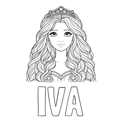 Pobarvanka imena IVA in pobarvanka ljubke princese z bujnimi lasmi