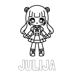 Online izdelana pobarvanka - Pobarvanka imena JULIJA in otroška pobarvanka punčke v anime slogu