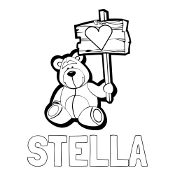 Online izdelana pobarvanka - Pobarvanka imena STELLA in pobarvanka prikupnega medvedka