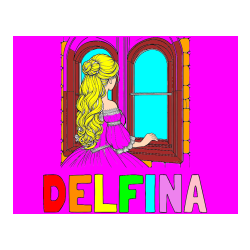 Pobarvana pobarvanka - Pobarvanka imena DELFINA in pobarvanka princese, ki gleda skozi okno