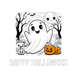 Pobarvana pobarvanka - Pobarvanka imena HAPPY HALLOWEEN in pobarvanka ljubkega duhca in buč za noč čarovnic