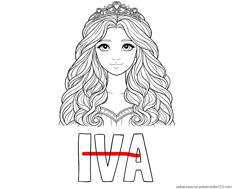 POBARVANA POBARVANKA - Pobarvanka imena IVA in pobarvanka ljubke princese z bujnimi lasmi