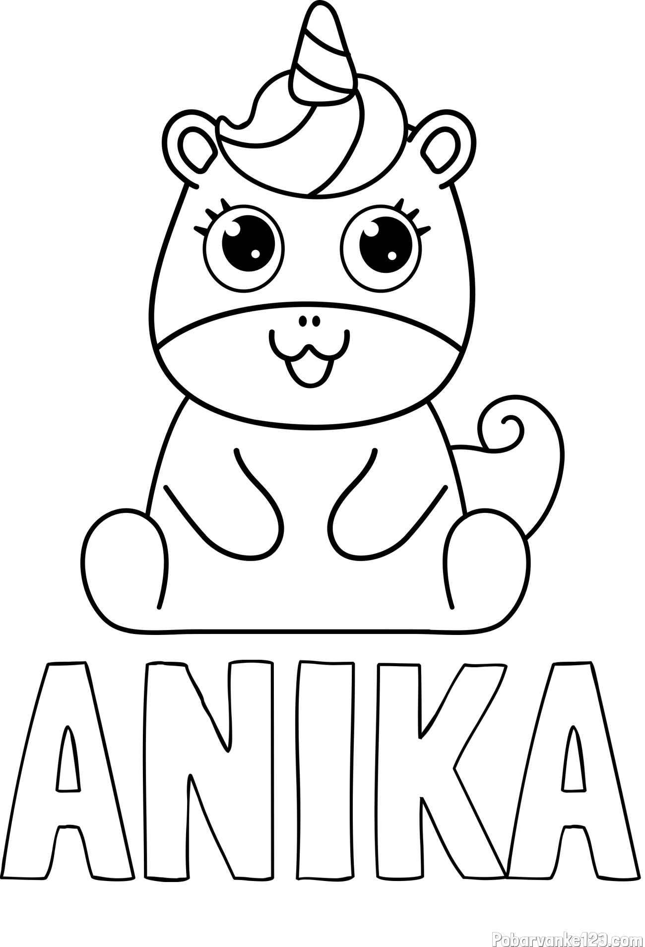 Pobarvanka imena ANIKA in pobarvanka čudovitega samoroga Unicorn