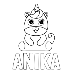 Online izdelana pobarvanka - Pobarvanka imena ANIKA in pobarvanka čudovitega samoroga Unicorn