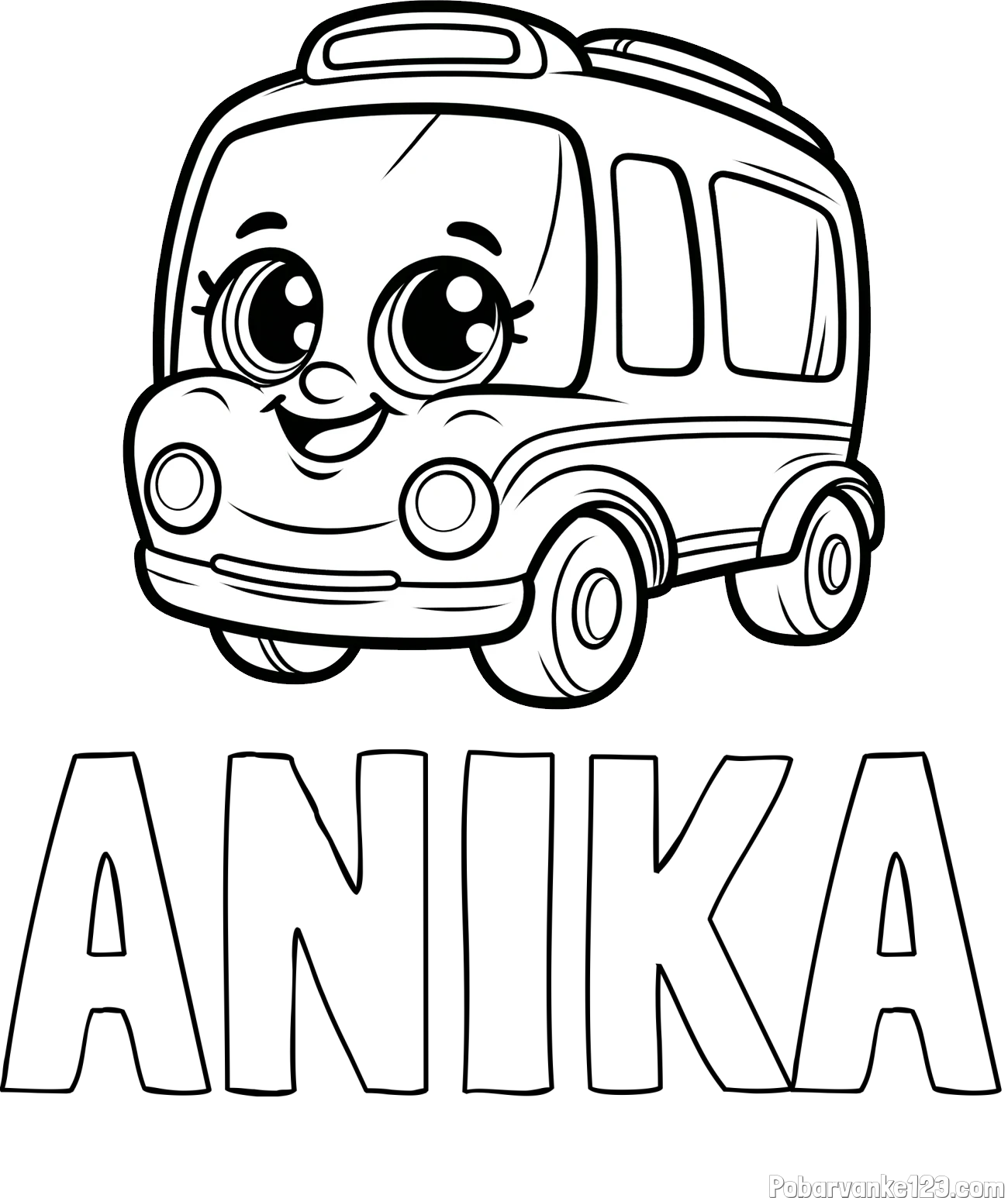 Pobarvanka imena ANIKA in pobarvanka nasmejanega avtobusa