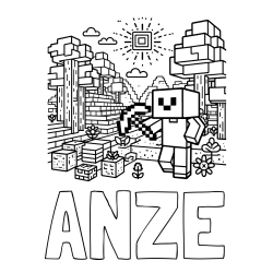 Online izdelana pobarvanka - Pobarvanka imena ANZE in pobarvanka Minecraft sveta