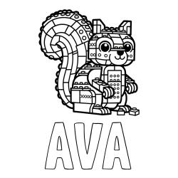 Online izdelana pobarvanka - Pobarvanka imena AVA in pobarvanka LEGO veverice