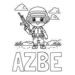 Online izdelana pobarvanka - Pobarvanka imena AŽBE in lepa otroška PUBG pobarvanka