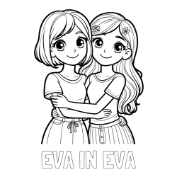 Online izdelana pobarvanka - Pobarvanka imena EVA IN EVA in pobarvanka ljubkih prijateljic