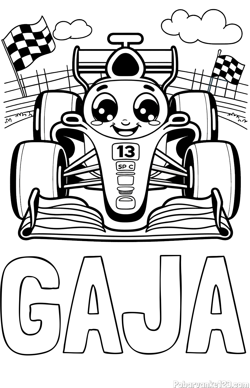 Pobarvanka imena GAJA in otroška pobarvanka FORMULA 1