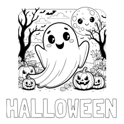 Online izdelana pobarvanka - Pobarvanka imena HALLOWEEN in pobarvanka ljubkega duhca in buč za noč čarovnic