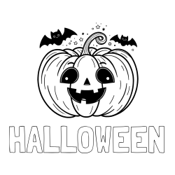 Online izdelana pobarvanka - Pobarvanka imena HALLOWEEN in pobarvanka nasmejane buče ter dveh netopirjev za noč čarovnic