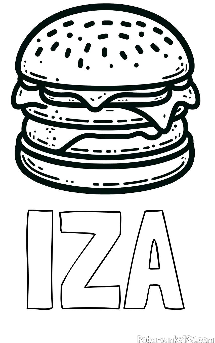 Pobarvanka imena IZA in preprosta pobarvanka hamburgerja