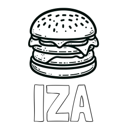Online izdelana pobarvanka - Pobarvanka imena IZA in preprosta pobarvanka hamburgerja