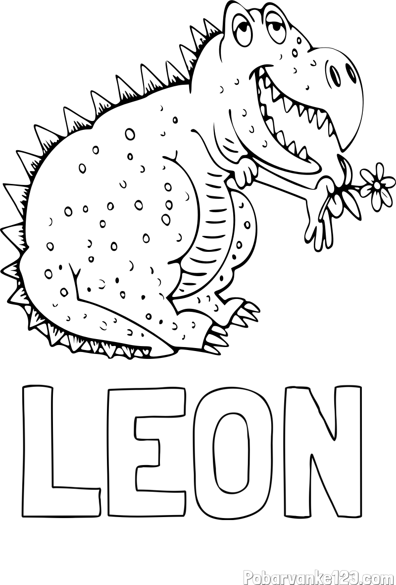 Pobarvanka imena LEON in pobarvanka veselega dinozavra