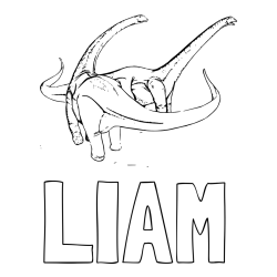 Online izdelana pobarvanka - Pobarvanka imena LIAM in pobarvanka dinozavra Alamosaurus