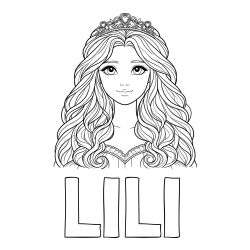 Online izdelana pobarvanka - Pobarvanka imena LILI in pobarvanka ljubke princese z bujnimi lasmi