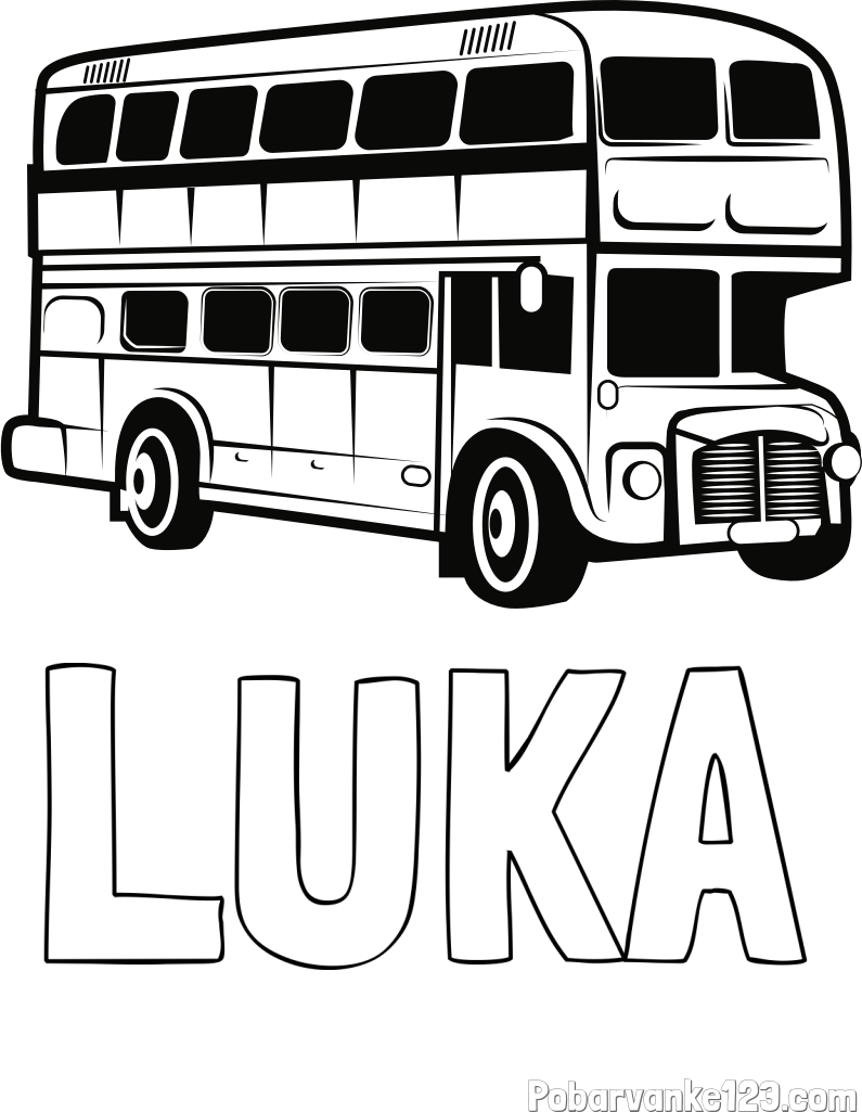 Pobarvanka imena LUKA in pobarvanka dvonadstropnega avtobusa
