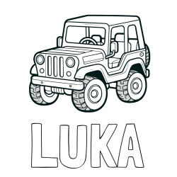 Online izdelana pobarvanka - Pobarvanka imena LUKA in preprosta pobarvanka jeep-a