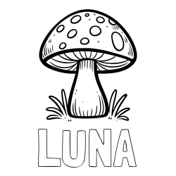 Online izdelana pobarvanka - Pobarvanka imena LUNA in pobarvanka gobe