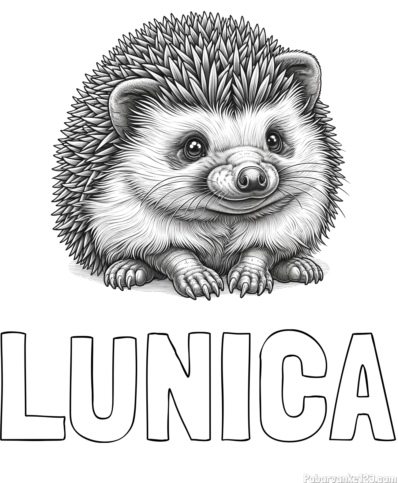 Pobarvanka imena LUNICA in pobarvanka ježa