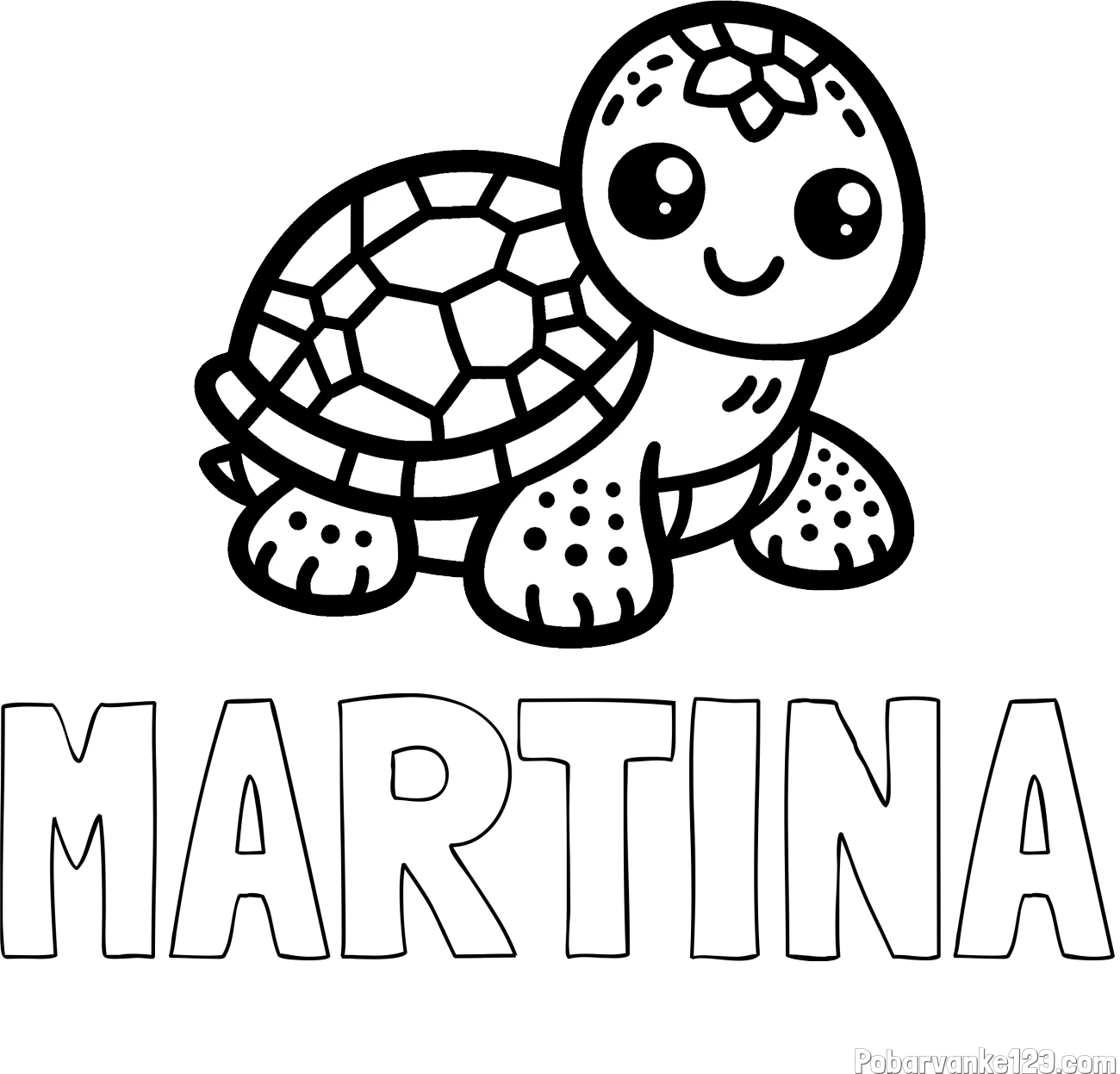 Pobarvanka imena MARTINA in otroška pobarvanka želve