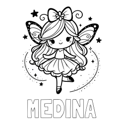 Online izdelana pobarvanka - Pobarvanka imena MEDINA in ljubka čarobna vila