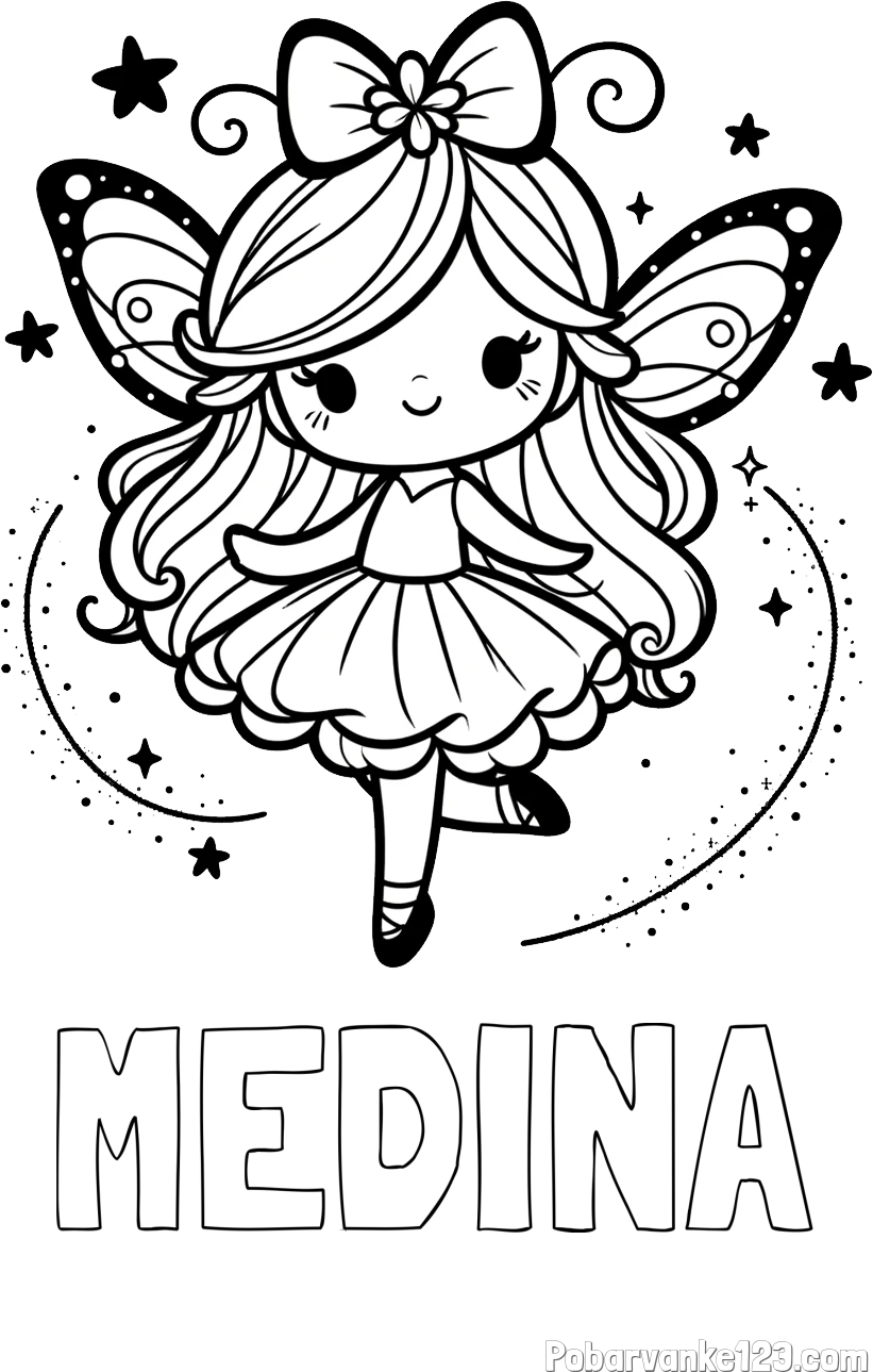 Pobarvanka imena MEDINA in ljubka čarobna vila