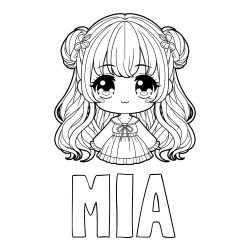 Online izdelana pobarvanka - Pobarvanka imena MIA in pobarvanka prikupne punčke v anime slogu