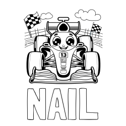 Online izdelana pobarvanka - Pobarvanka imena NAIL in otroška pobarvanka FORMULA 1