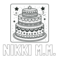 Online izdelana pobarvanka - Pobarvanka imena NIKKI M.M. in pobarvanka slastne torte