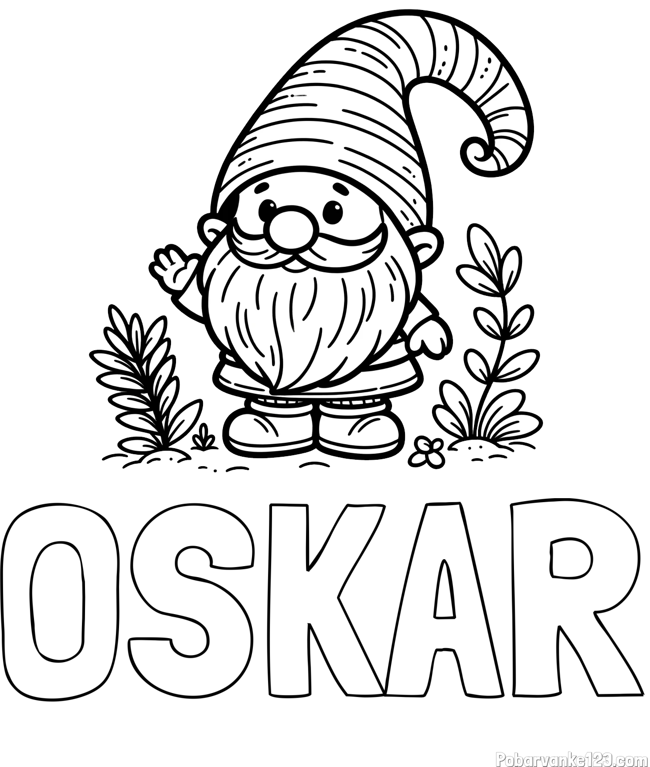 Pobarvanka imena OSKAR in pobarvanka prijaznega škrata oz. palčka