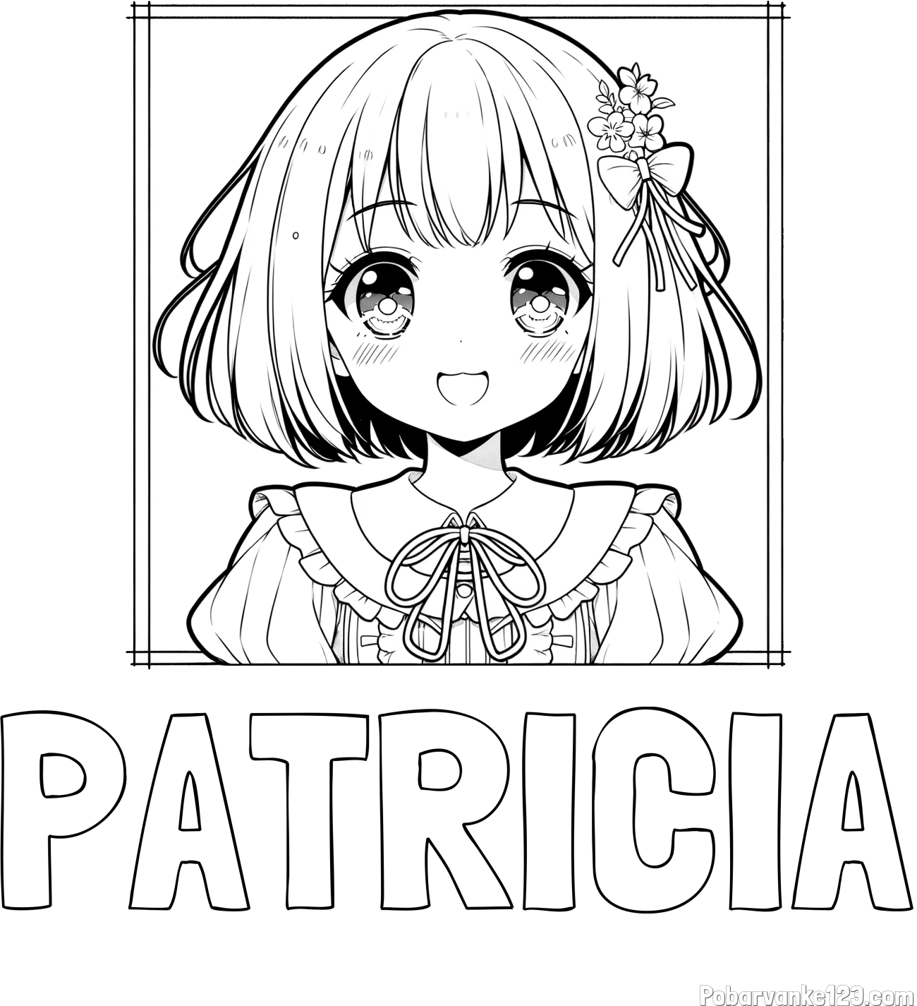Pobarvanka imena PATRICIA in pobarvanka ljubke punčke v anime slogu
