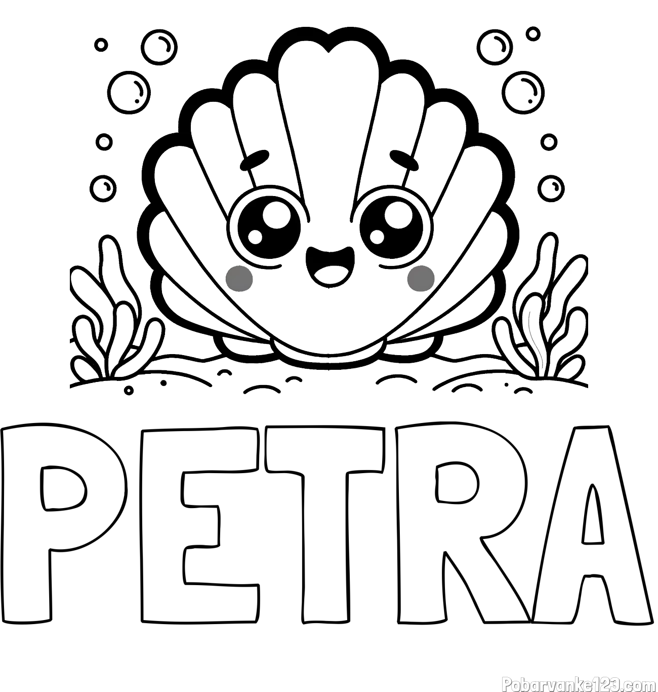 Pobarvanka imena PETRA in pobarvanka nasmejane školjke