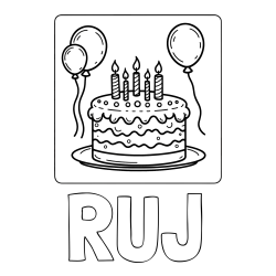 Online izdelana pobarvanka - Pobarvanka imena RUJ in pobarvanka torte za 5. rojstni dan
