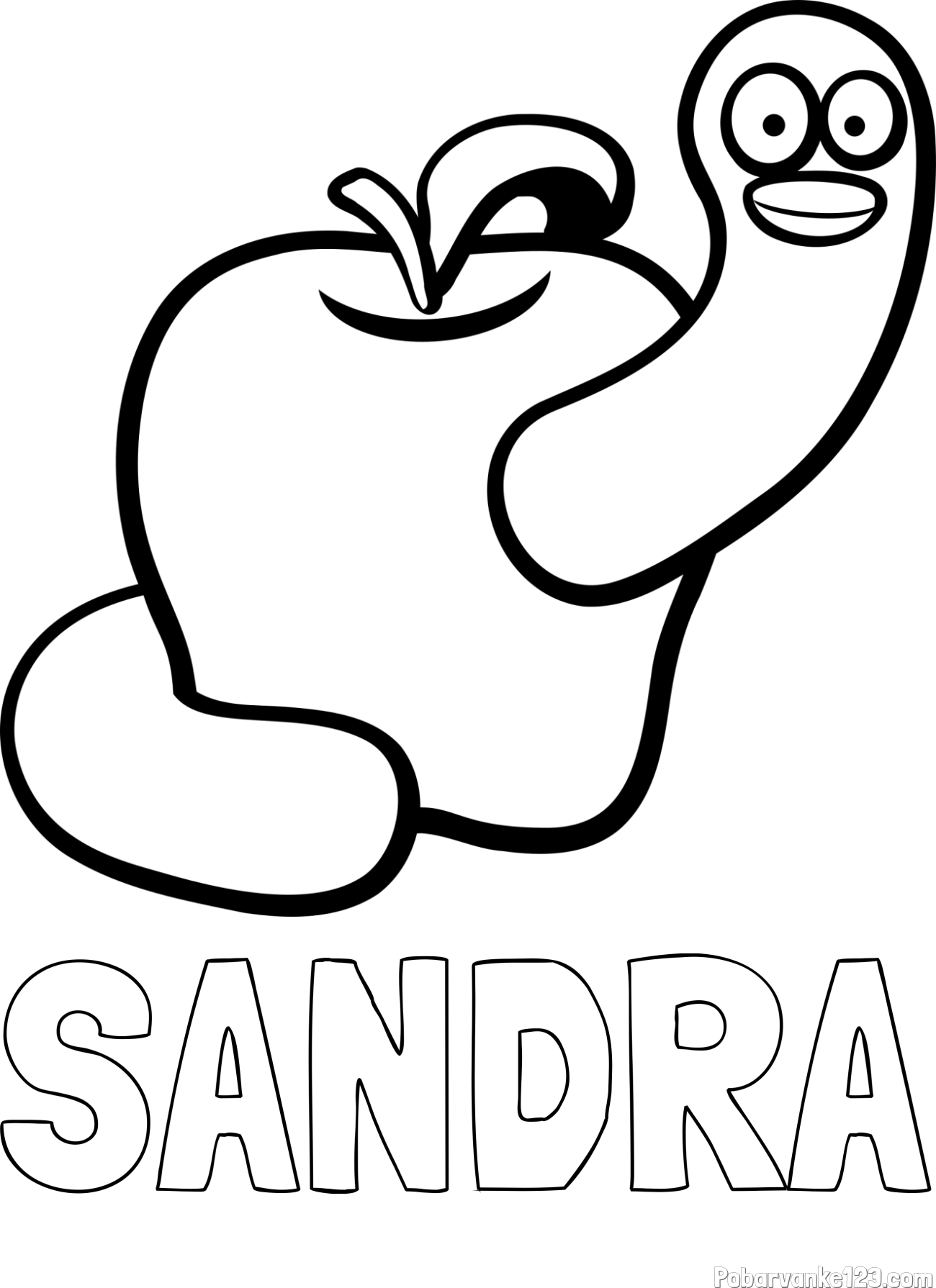 Pobarvanka imena SANDRA in pobarvanka črvive jabolke