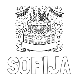 Online izdelana pobarvanka - Pobarvanka imena SOFIJA in pobarvanka velike torte za rojstni dan